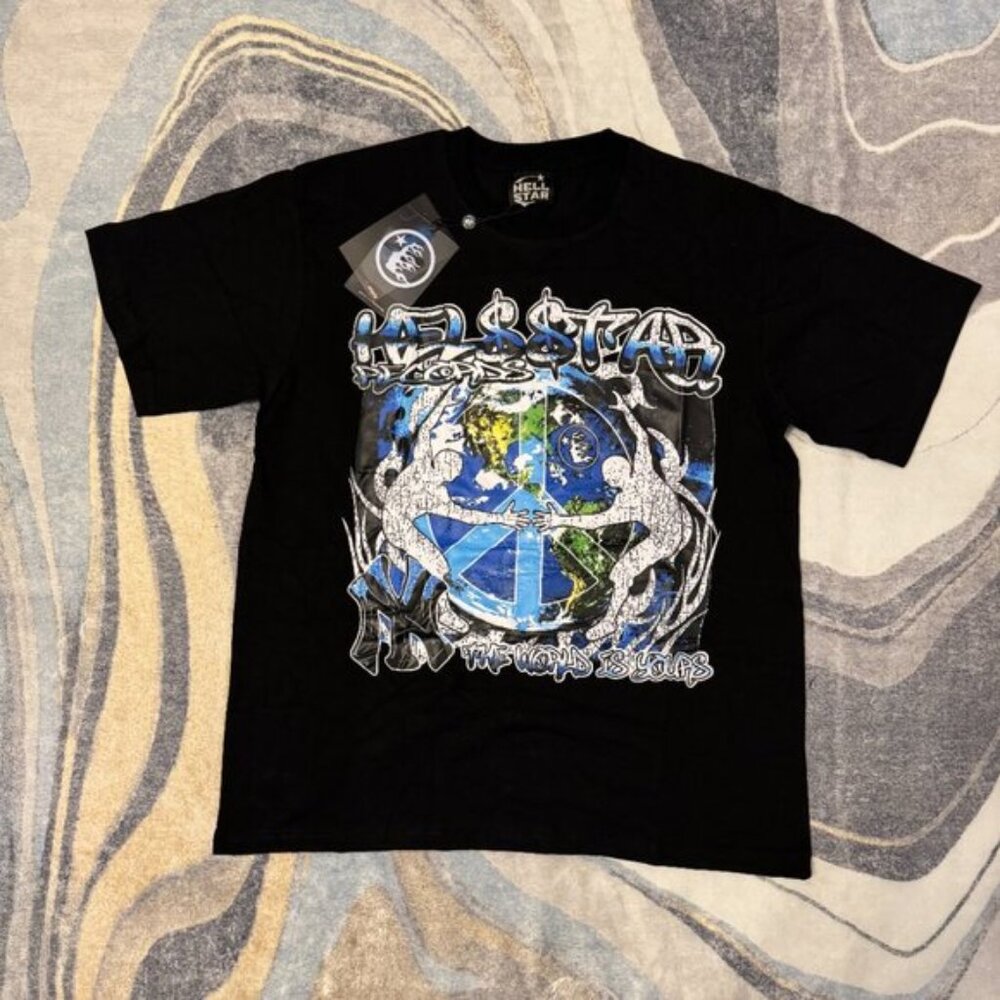 Hellstar The World Can Be Yours New York Earth Black T-Shirt Men’s Size Large